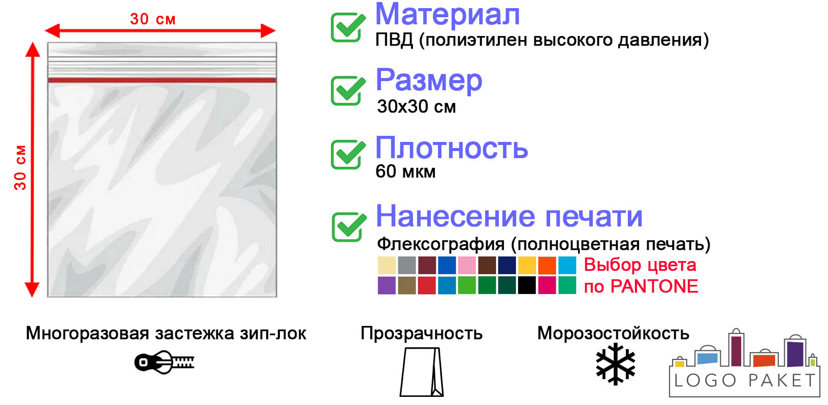 Пакет с замком zip-lock 30х30 см инфографика 